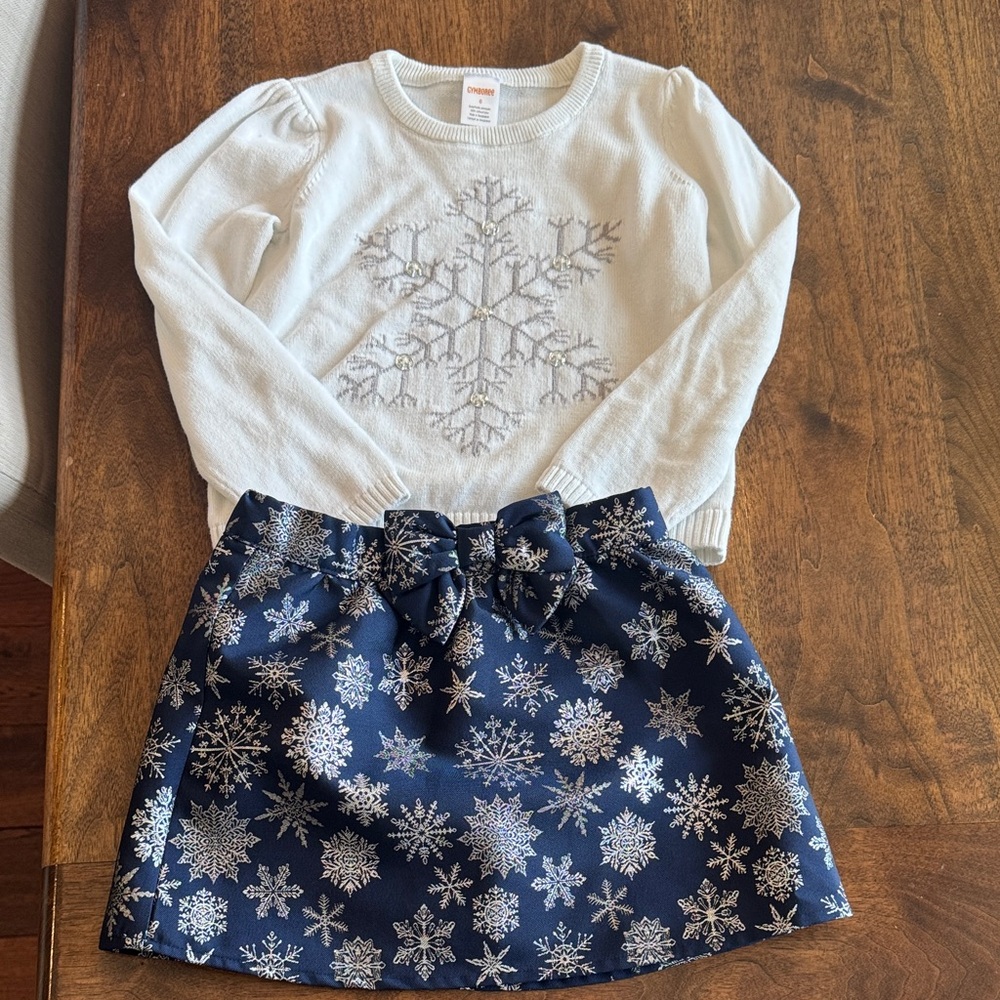 Gymboree White and Blue Snowflake Sweater and Skirt Set